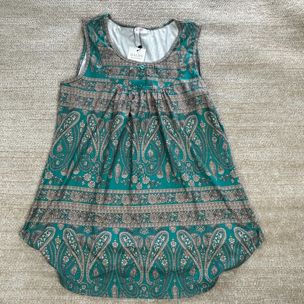 Halife Paisley Print Sleeveless Top Women's Small Teal